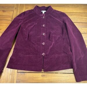 Talbots Sz 16‎ Women's Purple Stretch Velvet Jacket Plum Mandarin Collar Buttons